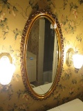 Large Oval Mirror Wall Mounted in Rose Design Wooden Gilted Frame/Matt