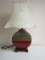 Chinoiserie Style Disc Form Vessel Table Lamp Maroon Glaze/Marble Veneer