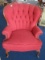 French Provincial Style Barrel Back Diamond Tufted Arm Chair Wood Trim