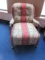 Duncan Phyfe Style Gooseneck Arm Chair Carved Wood Trim Floral Striped Upholstery