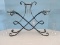 Unique Wrought Iron Scrollwork Lattice Design Epergne w/ 3 Glass Flared Rim Bud Vases