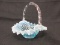 Fenton Blue Opalescent Hobnail Pattern Double Crimp Basket w/ Applied Handle