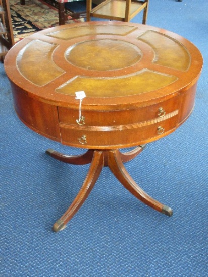 Classic Duncan Phyfe Style Mahogany Pedestal Drum Table w/ Drawer
