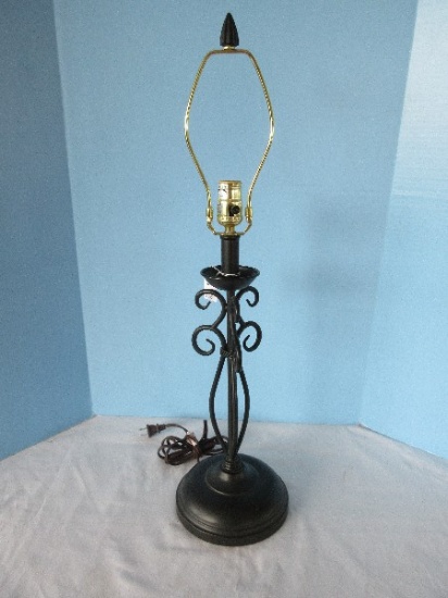 Black Wrought Iron Scroll Design Candlestick Style Table Lamp on Plinth Base