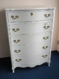 Painted Bassett Furniture French Provincial Bow Front Bureau w/ Gilded Foliate Pulls