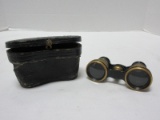 Vintage Lemaire Leather Brass Accent Theater Opera Glasses Binocular Paris w/ Case