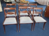Set - 6 Mahogany Duncan Phyfe Style Traditional Design Dining Chairs w/ Upholstered Seats