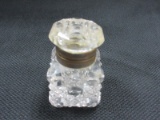Vintage Crystal Ink Well Bottle w/ Hinged Lid & Polished Base