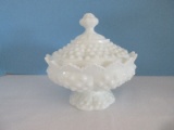 Fenton Milk Glass Hobnail Pattern Low Footed Candy Box w/ Lid