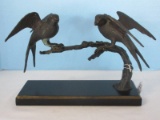 S.F. Bay Trading Co. Bronze Sculpture Pair Perched Sparrows Statuette on Lacquer Base