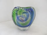 Murano Art Glass Optic Swirl Pattern Vase Polished Base