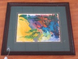 Original Art Vibrant Colors Abstract Artist Signed in Embossed Frame/Matt