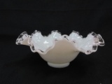 Fenton Silver Crest Pattern Clear Crimped Crest on Milk Glass Bowl