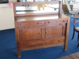 Mission Style Quarter-Sawn Oak Sideboard w/ Attached Mirror Back w/ Wooden Pulls