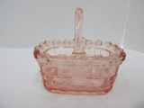 Pink Pressed Glass Basket Woven Pattern