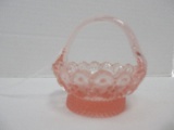 Pink Pressed Glass Mini Hearts Scalloped Pattern Basket