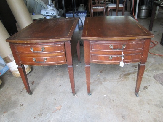 Genuine Mahogany Pair Wooden Side Tables w/ Drawers