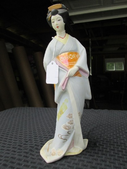 Fine Porcelain Seyei Japan Tall Geisha Decanter 12 1/4" H Gilted Trim