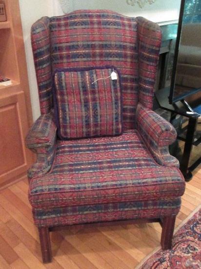 Classic Chippendale Style Wingback Chair/Matching Fringe Accent Pillow Upholstery
