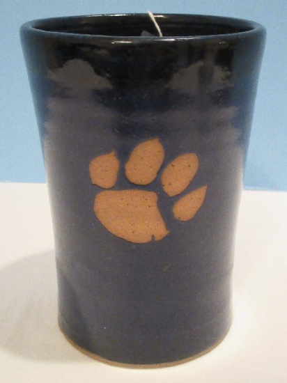 Pottery Hand Thrown Clemson Tiger Paw Vase 7 1/4" Cobalt Glaze Finish