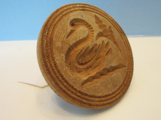 Primitive Swimming Swan Wooden Butter Stamp Old