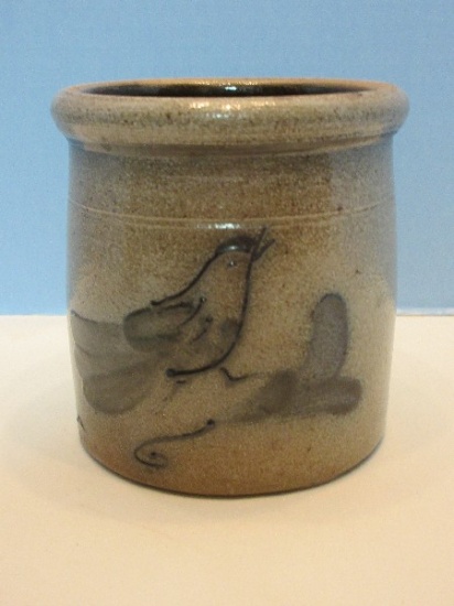 Rowe Pottery Stoneware Salt Glaze Vessel w/ Hand Painted Traditional Cobalt Bird & Foliage