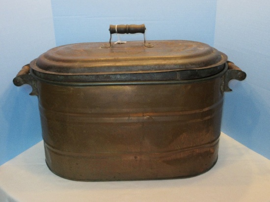 Antique Copper Boiler Moonshine Still/Wash Tub w/ Lid & Wooden Handles