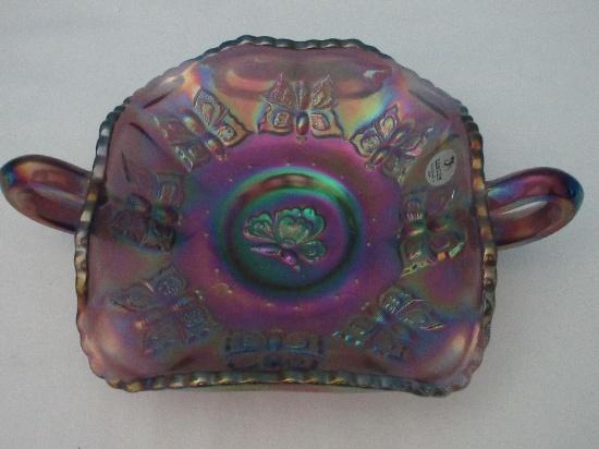 Fenton Art Glass Amethyst Original Formula Carnival Glass Butterfly Pattern Bon-Bon Dish