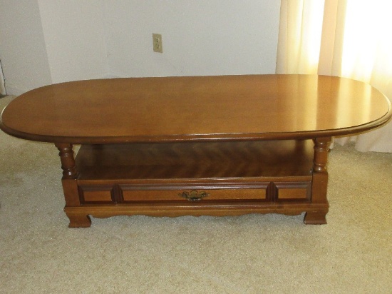 Maple Oblong Coffee Table w/ Shelf & Base Drawer Dovetailed