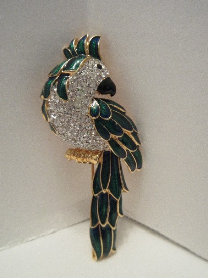 Norman Miller Glamour Collection Jeweled Rhinestone Enamel Parrot Designer Brooch