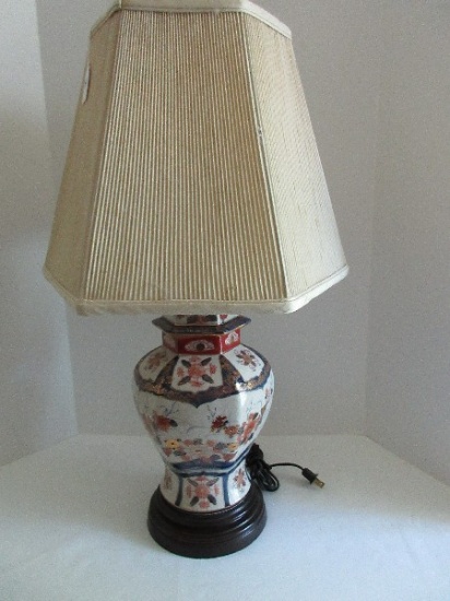 Semi-Porcelain Ginger Jar Form 28 Table Lamp Hexagon Shape, Oriental Floral Spray Design