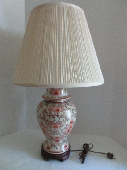 Semi-Porcelain Oriental Style Ginger Jar Form 28" Table Lamp Floral/Scroll Foliage Design