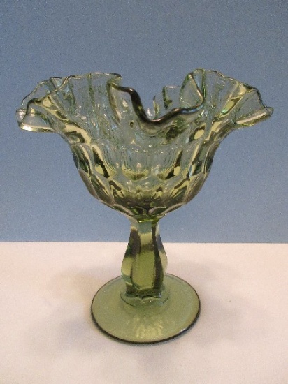 Fenton Thumbprint Pattern Colonial Green Round Compote Circa 1963-1980