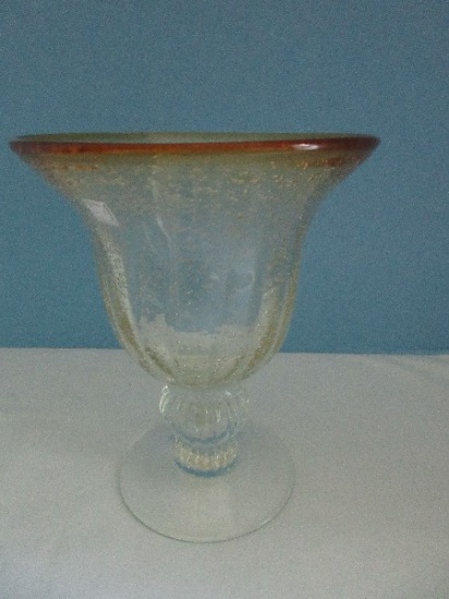 Amici Panel Style Footed Vase Flared Amber Rim & Controlled Bubbles Design