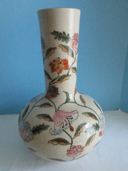 Heygill Imports Japan Pottery Vase Hand Painted Stem Flowers & Foliage Pattern