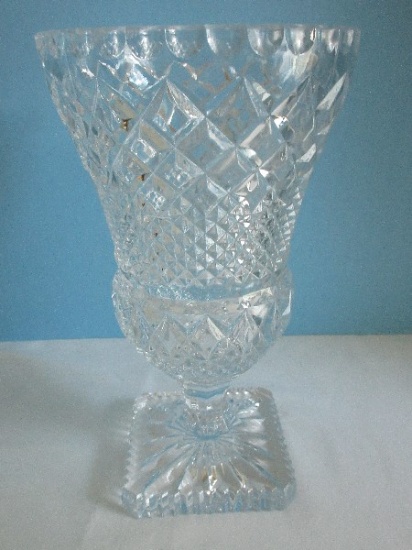 Exquisite Bohemia Lead Crystal Beveled Diamond Pattern 11" Vase on Square Plinth base
