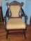 Victorian Era Parlor Platform Rocker w/ Ornately Carved Scrolled Foliage Medallion