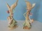 Pair - Arnart Porcelain Bell Flower Putti Figural Bud Vases