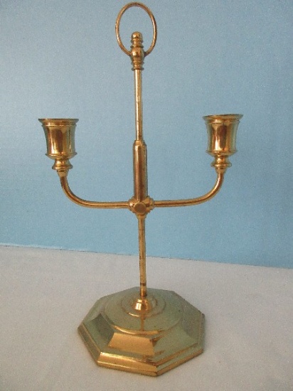 Solid Brass Early American Colonial Style Fully Adjustable Double Candelabra Candlestick