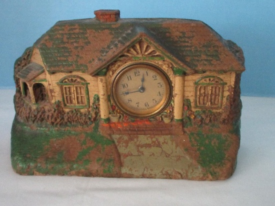 Vintage The Deluxe Clock & Mfg. Co. Figural Bungalow Decorative