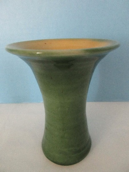 Pisgah Pottery Green Glaze Trumpet 5 1/2" Vase Flared Rim