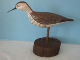 Carved Wooden Bird Figure Hand Painted Artist Signed Pat Hil 1982 on Base