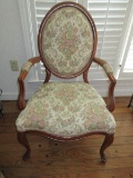 French Inspired Bergere Louis XVI Style Medallion Back Arm Chair w/ Padded Arms
