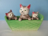 Adorable Mamacat w/ Kittens in Basket Figurine