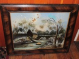 Early Reverse Painted Old Grist Mill in Frame