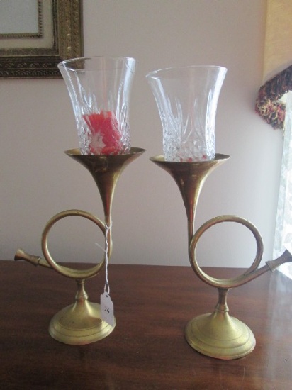 Curled Horn Design Pair Brass Votive Candle Holder