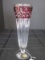 The European Collection 24% Lead Crystal Tall Bud Vase Ruby Flash Band Floral/Tan Cut