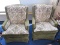 Custom Built Swan Pair - Green Upholstered Scroll/Floral Pattern Chairs Curved Back
