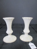 Pair - Lenox Cream Porcelain Candle Holder Gilted Trim