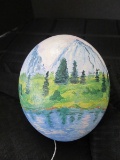 Hand Painted Lake Mountain Scene on Ostrich Egg